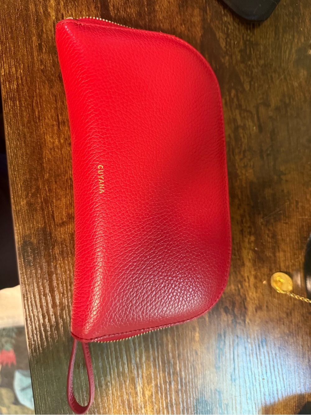 Cuyana duo zip wallet Red Pebbled Leather Zip Pouch with Wristlet